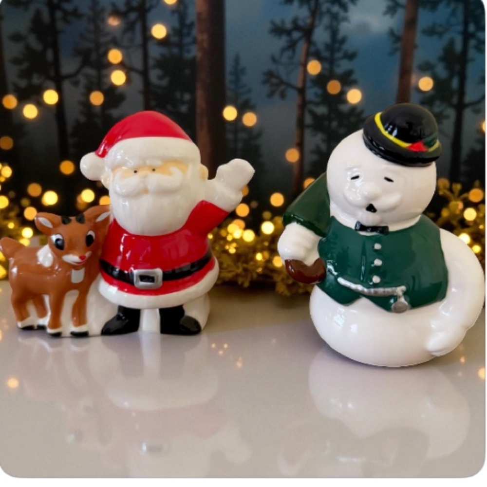 NIB RUDOLPH Festive Santa and Snowman ceramic SALT AND PEPPER  Set - Picture 4 of 14
